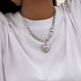 DAIIIBABYYY  -  Punk Stainless Steel Heart Pendant Necklace for Women Kpop Steel Ball Lock Key Chain Necklace Gothic Jewelry Gift