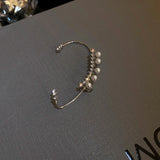 Daiiibabyyy  Fashion Shiny Zircon Pearl Ear Clip Ear Cuff for Women Silver Color Metal No Piercing Fake Cartilage Earrings Wedding Jewelry