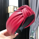 DAIIIBABYYY  -  Cross-border European and American hot style PU imitation leather knotted headband Fashion twisted wide-brimmed headband