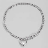 DAIIIBABYYY  -  Punk Stainless Steel Heart Pendant Necklace for Women Kpop Steel Ball Lock Key Chain Necklace Gothic Jewelry Gift