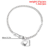 DAIIIBABYYY  -  Punk Stainless Steel Heart Pendant Necklace for Women Kpop Steel Ball Lock Key Chain Necklace Gothic Jewelry Gift