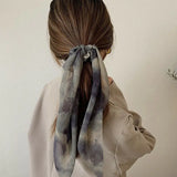 DAIIIBABYYY  -  New Chiffon Tie dye Print Long Hair Ribbon Scrunchies Elastic Hair Bands Women Girls Bow Ponytail Holder Hair Ties Accessories