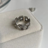 Daiiibabyyy Silver Color Geometric Hollow Leaves Cross Braided Line Ring Fashion Retro Jewelry Accessories 925 Stamp Dropship