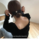 DAIIIBABYYY  -  All-match Hepburn black ~ hairpin French Korean Dongdaemun hairpin headdress ins wild bow with diamond hair accessories