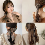 DAIIIBABYYY  -  New Chiffon Tie dye Print Long Hair Ribbon Scrunchies Elastic Hair Bands Women Girls Bow Ponytail Holder Hair Ties Accessories