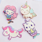 Daiiibabyyy 6Pcs Glitter  Mixed Unicorn / Mermaid Patch Applique Fabric For Craft/Clothes/Wedding DIY Scrapbooking Accessories G73