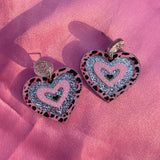 Daiiibabyyy  Y2k Accessories Pink Leopard Print Shiny Peach Heart Dangle Earrings for Women Egirl Aesthetic Harajuku Kawaii 2000s Earrings