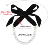 Daiiibabyyy Goth Pearl Choker Necklace Black Velvet Bow Pendants Women Jewelry on The Neck Chain Beads Necklace Chocker Collar for Girl Kpop