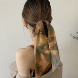 DAIIIBABYYY  -  New Chiffon Tie dye Print Long Hair Ribbon Scrunchies Elastic Hair Bands Women Girls Bow Ponytail Holder Hair Ties Accessories