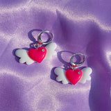 Daiiibabyyy  Y2K Accessories Peach Heart Crystal Wing Earrings Harajuku Kawaii Aesthetic Pink Earring for Women 2000s Fashion Jewelry Korean