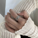 Daiiibabyyy Silver Color Geometric Hollow Leaves Cross Braided Line Ring Fashion Retro Jewelry Accessories 925 Stamp Dropship