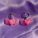 Daiiibabyyy  Y2K Accessories Peach Heart Crystal Wing Earrings Harajuku Kawaii Aesthetic Pink Earring for Women 2000s Fashion Jewelry Korean