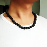 DAIIIBABYYY  -  Men Necklace 6mm 8mm Black Volcanic Lava Stone Choker Rock Beads Chains Necklace Men Jewelry Handmade collier Dropshipping