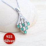 Daiiibabyyy Fine 925 Silver Ladies Jewelry Sets Green Zircon Bridal Earrings Rings Bracelets Pendant Necklace Set Wedding Jewelry For Women