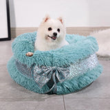 DAIIIBABYYY  -  Long Plush Super Soft Dogs Beds With Bow Pet Kennel Lounger Fluffy Cat House Winter Warm Sofa Basket for Small Medium Large Dogs