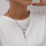 DAIIIBABYYY  -  Punk Stainless Steel Heart Pendant Necklace for Women Kpop Steel Ball Lock Key Chain Necklace Gothic Jewelry Gift