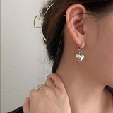 Daiiibabyyy Women Prevent Allergy Silver Color Hoop Earrings Vintage Accessories Little Bear LOVE Heart Asymmetric Party Jewelry