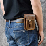 DAIIIBABYYY  -  Real Leather men Casual Small Waist Bag Cowhide Fashion Hook Bag Waist Belt Pack Cigarette Case 5.5" Phone Pouch