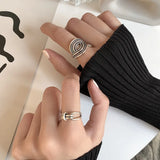 Daiiibabyyy 925 Sterling Silver Rings INS Fashion Hip Hop Vintage Couples Hollow Lines Punk Thai Silver Party Adjustable  Jewelry