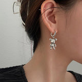 Daiiibabyyy Women Prevent Allergy Silver Color Hoop Earrings Vintage Accessories Little Bear LOVE Heart Asymmetric Party Jewelry
