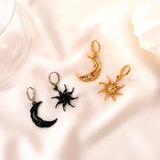 Daiiibabyyy Black Gold Color Sun Moon Drop Earrings for Women Girl Asymmetric Star Short Party Jewelry Dropshipping