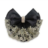 DAIIIBABYYYY  -  New Floral Lace Satin Bow Hair Net Barrette Bank Staff Flight Attendant Nurses Satin Hair Clip Net Snood Women Hair Accessories