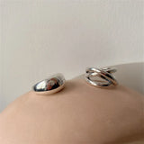 Daiiibabyyy 925 Sterling Silver Irregular Water Droplets Cross Ring Female Simple Retro Style Handmade Jewelry