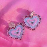 Daiiibabyyy  Y2k Accessories Pink Leopard Print Shiny Peach Heart Dangle Earrings for Women Egirl Aesthetic Harajuku Kawaii 2000s Earrings
