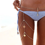 Daiiibabyyy Fashion Retro Women Jewelry Sex Exaggeration Summer Beach Multilayer Leg Chain Boho Ethnic Tassel Coin Body Chain Foot Jewelry
