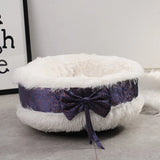 DAIIIBABYYY  -  Long Plush Super Soft Dogs Beds With Bow Pet Kennel Lounger Fluffy Cat House Winter Warm Sofa Basket for Small Medium Large Dogs