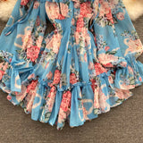 DAIIIBABYYY  -  Sexy Slash Neck Spaghetti Strap Mini Chiffon Dress Women Summer Vacation Beach Flare Long Sleeve Ruffle Blue/Green Vestidos New