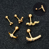 DAIIIBABYYY  -  1pcs New Style Stainless Steel Ear Piercing Cz Stud Earrings Snake Moon Round Ball Arc Cartilage Helix Conch Screw Back Earring