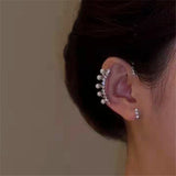 Daiiibabyyy  Fashion Shiny Zircon Pearl Ear Clip Ear Cuff for Women Silver Color Metal No Piercing Fake Cartilage Earrings Wedding Jewelry