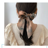 DAIIIBABYYY  -  New Chiffon Tie dye Print Long Hair Ribbon Scrunchies Elastic Hair Bands Women Girls Bow Ponytail Holder Hair Ties Accessories