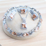 Daiiibabyyy Fine 925 Sterling Silver Bridal Jewelry Sets Costume Ladies Wedding Pendant Necklace Set For Women Stone Bracelets Earrings Ring