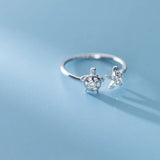 Daiiibabyyy 925 Sterling Silver Korean Version of The Cute Turtle Starfish Womensmall Fresh and Simple Zircon Ring