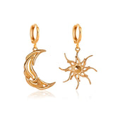 Daiiibabyyy Black Gold Color Sun Moon Drop Earrings for Women Girl Asymmetric Star Short Party Jewelry Dropshipping