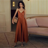 Daiiibabyyy Sexy Sling v-Neck Long Dress Summer A-Line Backless Back Cross Bow-knot Satin Women Party Club Bar Dress New