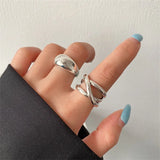 Daiiibabyyy 925 Sterling Silver Irregular Water Droplets Cross Ring Female Simple Retro Style Handmade Jewelry