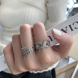 Daiiibabyyy Silver Color Geometric Hollow Leaves Cross Braided Line Ring Fashion Retro Jewelry Accessories 925 Stamp Dropship