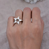 Daiiibabyyy  New Arrival Trendy Star Shiny Crystal Thai Silver Ladies Engagement Ring Wholesale Jewelry Cheap Women Never Fade