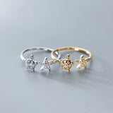 Daiiibabyyy 925 Sterling Silver Korean Version of The Cute Turtle Starfish Womensmall Fresh and Simple Zircon Ring