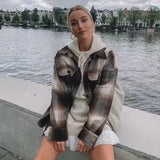 Daiiibabyyy  plaid jacket women colorblock streewear women jacket long sleeve shirt style thin jacket coat winter clothes women