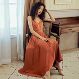 Daiiibabyyy Sexy Sling v-Neck Long Dress Summer A-Line Backless Back Cross Bow-knot Satin Women Party Club Bar Dress New