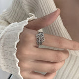 Daiiibabyyy Silver Color Geometric Hollow Leaves Cross Braided Line Ring Fashion Retro Jewelry Accessories 925 Stamp Dropship