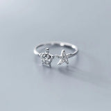 Daiiibabyyy 925 Sterling Silver Korean Version of The Cute Turtle Starfish Womensmall Fresh and Simple Zircon Ring