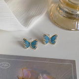 Daiiibabyyy -  New Vintage Blue Enamel Butterfly Shape Stud Earring For Women Simple Alloy Women's Earrings Jewelry Party Gift
