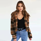 Daiiibabyyy Faux Fur Coat Women Autumn Winter Casual Warm Soft Zipper Jacket Overcoat Plaid Turn Down Collar Teddy Female Clothing