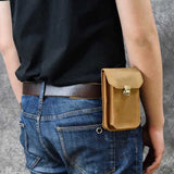 DAIIIBABYYY  -  Real Leather men Casual Small Waist Bag Cowhide Fashion Hook Bag Waist Belt Pack Cigarette Case 5.5" Phone Pouch