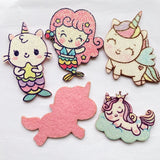 Daiiibabyyy 6Pcs Glitter  Mixed Unicorn / Mermaid Patch Applique Fabric For Craft/Clothes/Wedding DIY Scrapbooking Accessories G73